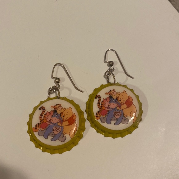 Winnie the Pooh bottle cap earrings